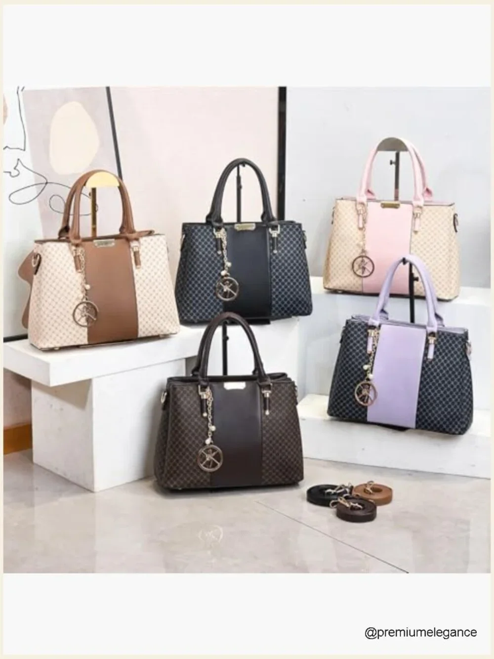 3-Zip Compartments Tote Satchel Shoulder Bag for Women